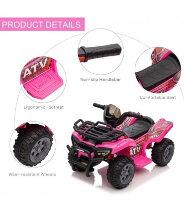 Kids Ride-on Four Wheeler ATV Car Pink Electric 45min Play 45H x 70L x 42Wcm