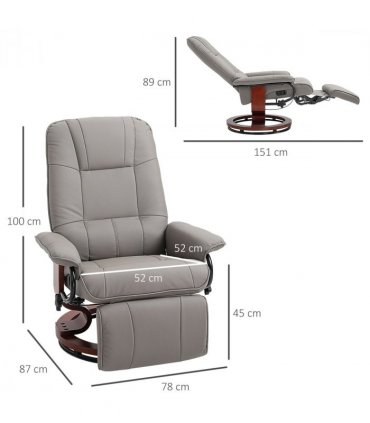 Ergonomic Recliner Sofa Chair PU Leather Armchair Lounger with Footrest, Grey