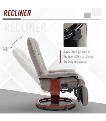 Ergonomic Recliner Sofa Chair PU Leather Armchair Lounger with Footrest, Grey