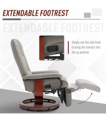 Ergonomic Recliner Sofa Chair PU Leather Armchair Lounger with Footrest, Grey