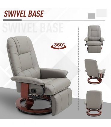 Ergonomic Recliner Sofa Chair PU Leather Armchair Lounger with Footrest, Grey