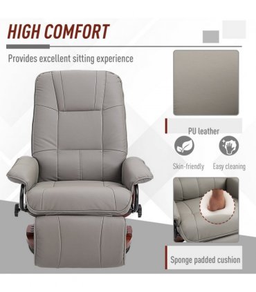 Ergonomic Recliner Sofa Chair PU Leather Armchair Lounger with Footrest, Grey