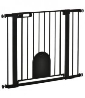 75-103 cm Extra Wide Pet Safety Gate, Stair Pressure Fit, Double Locking, Black