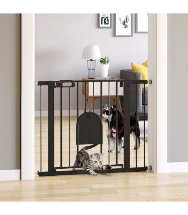 75-103 cm Extra Wide Pet Safety Gate, Stair Pressure Fit, Double Locking, Black