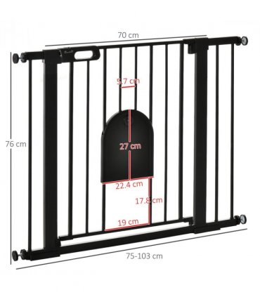 75-103 cm Extra Wide Pet Safety Gate, Stair Pressure Fit, Double Locking, Black