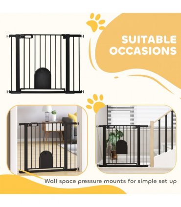 75-103 cm Extra Wide Pet Safety Gate, Stair Pressure Fit, Double Locking, Black