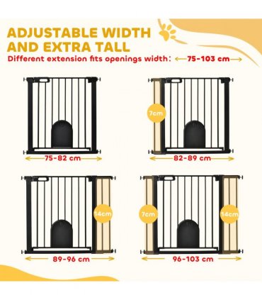 75-103 cm Extra Wide Pet Safety Gate, Stair Pressure Fit, Double Locking, Black