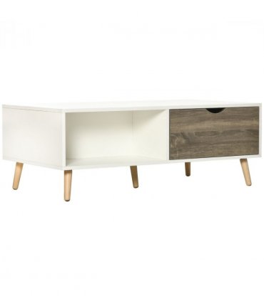 Modern Coffee Tables for Living Room w/ Storage Shelves, 2 Drawers, White