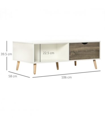 Modern Coffee Tables for Living Room w/ Storage Shelves, 2 Drawers, White