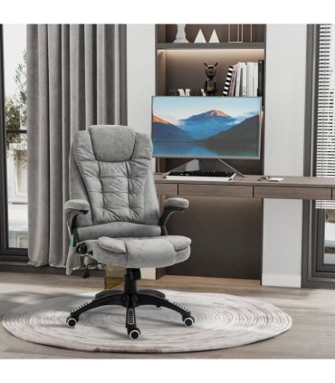 Executive Reclining Chair w/ Heating Massage Points Relaxing Headrest Grey