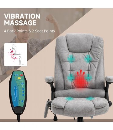 Executive Reclining Chair w/ Heating Massage Points Relaxing Headrest Grey