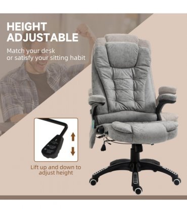 Executive Reclining Chair w/ Heating Massage Points Relaxing Headrest Grey