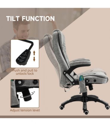 Executive Reclining Chair w/ Heating Massage Points Relaxing Headrest Grey
