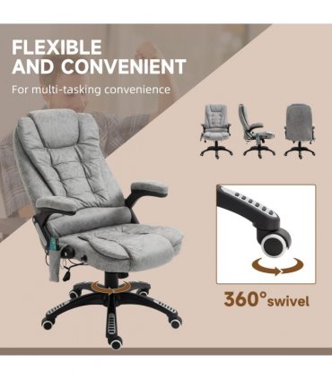 Executive Reclining Chair w/ Heating Massage Points Relaxing Headrest Grey