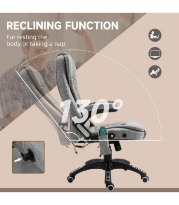 Executive Reclining Chair w/ Heating Massage Points Relaxing Headrest Grey