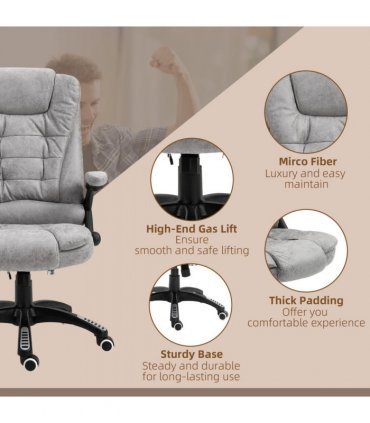 Executive Reclining Chair w/ Heating Massage Points Relaxing Headrest Grey