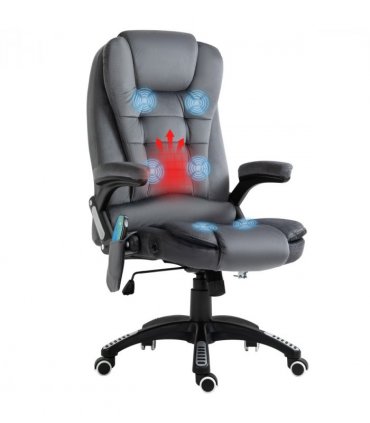 Executive Reclining Chair w/ Heating Massage Points Relaxing Headrest Grey