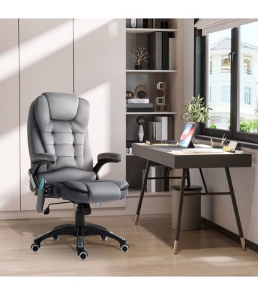 Executive Reclining Chair w/ Heating Massage Points Relaxing Headrest Grey