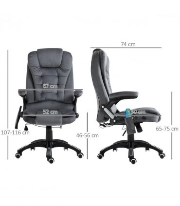 Executive Reclining Chair w/ Heating Massage Points Relaxing Headrest Grey