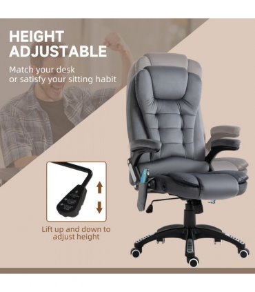 Executive Reclining Chair w/ Heating Massage Points Relaxing Headrest Grey