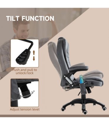 Executive Reclining Chair w/ Heating Massage Points Relaxing Headrest Grey