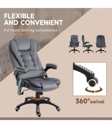 Executive Reclining Chair w/ Heating Massage Points Relaxing Headrest Grey