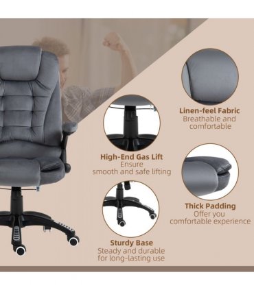 Executive Reclining Chair w/ Heating Massage Points Relaxing Headrest Grey