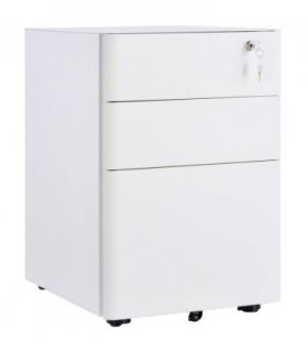 3 Drawer Metal Filing Cabinet Lockable 4 Wheels Compact Under Desk White