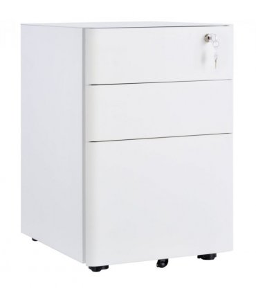 3 Drawer Metal Filing Cabinet Lockable 4 Wheels Compact Under Desk White