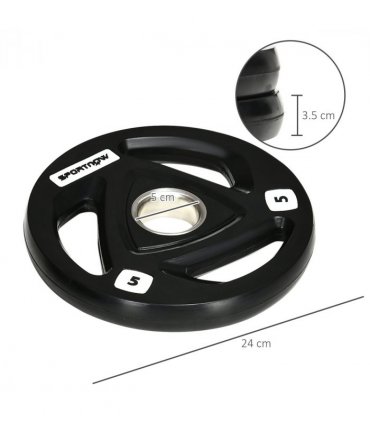 Weight Plates 5kg Black Rubber Coated Steel Tri-Grip Barbell Weights Set