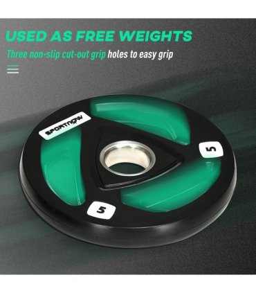 Weight Plates 5kg Black Rubber Coated Steel Tri-Grip Barbell Weights Set
