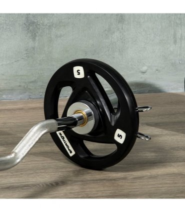 Weight Plates 5kg Black Rubber Coated Steel Tri-Grip Barbell Weights Set