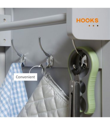 Rolling Kitchen Cart with Rubber Wood Top, Towel Rack, Hooks and Drawers Grey