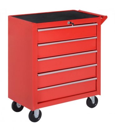 Roller Tool Cabinet Storage Box 5 Drawers Wheels Caster Garage Workshop Red