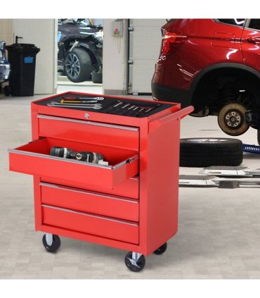 Roller Tool Cabinet Storage Box 5 Drawers Wheels Caster Garage Workshop Red