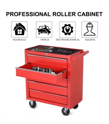 Roller Tool Cabinet Storage Box 5 Drawers Wheels Caster Garage Workshop Red