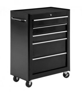 5-Drawer Lockable Steel Tool Storage Cabinet w/ Wheels Handle 2 Keys Black