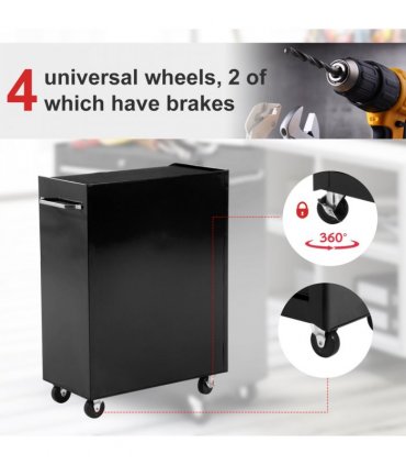 5-Drawer Lockable Steel Tool Storage Cabinet w/ Wheels Handle 2 Keys Black