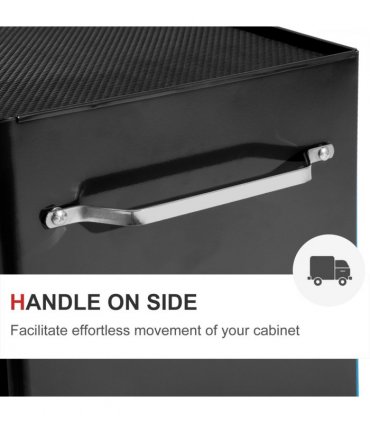 5-Drawer Lockable Steel Tool Storage Cabinet w/ Wheels Handle 2 Keys Black
