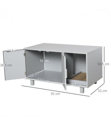 Indoor Feline Cat Box Furniture Kitty Table w/ Scratch & Magnetic Doors, Grey