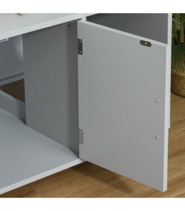 Indoor Feline Cat Box Furniture Kitty Table w/ Scratch & Magnetic Doors, Grey