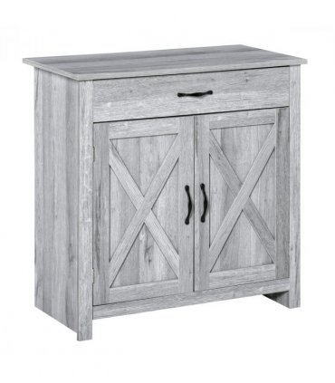 Farmhouse Barn Door Sideboard Buffet Storage Cabinet Coffee Bar Grey Grain
