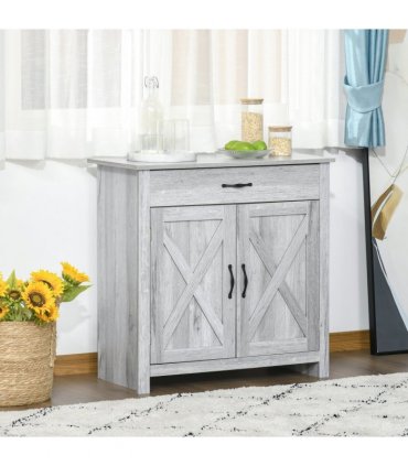 Farmhouse Barn Door Sideboard Buffet Storage Cabinet Coffee Bar Grey Grain