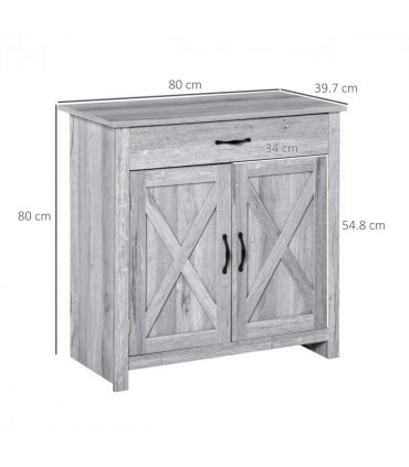 Farmhouse Barn Door Sideboard Buffet Storage Cabinet Coffee Bar Grey Grain