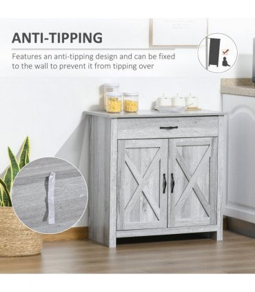 Farmhouse Barn Door Sideboard Buffet Storage Cabinet Coffee Bar Grey Grain