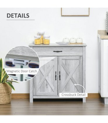 Farmhouse Barn Door Sideboard Buffet Storage Cabinet Coffee Bar Grey Grain