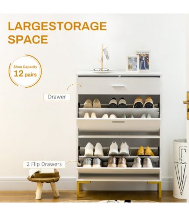 Modern Shoe Cupboard for Hallway w/ Flip Drawers 12 Pair Shoe Storage Organizer