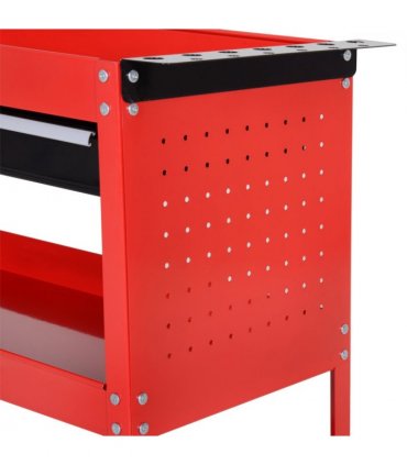 3-tier Tool Trolley Cart Roller Cabinet Storage Box Lockable Casters Red