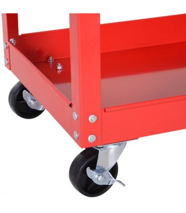 3-tier Tool Trolley Cart Roller Cabinet Storage Box Lockable Casters Red