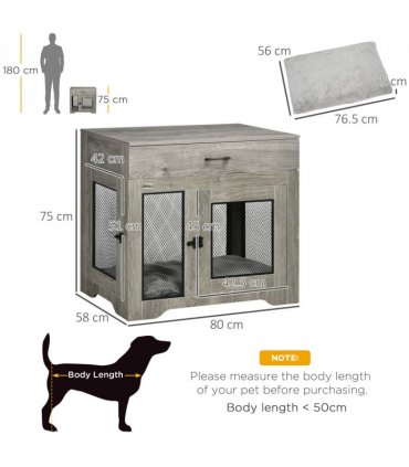Dog Kennel Furniture Grey Particle Board 75H x 80W x 58Dcm Double-Door Crate